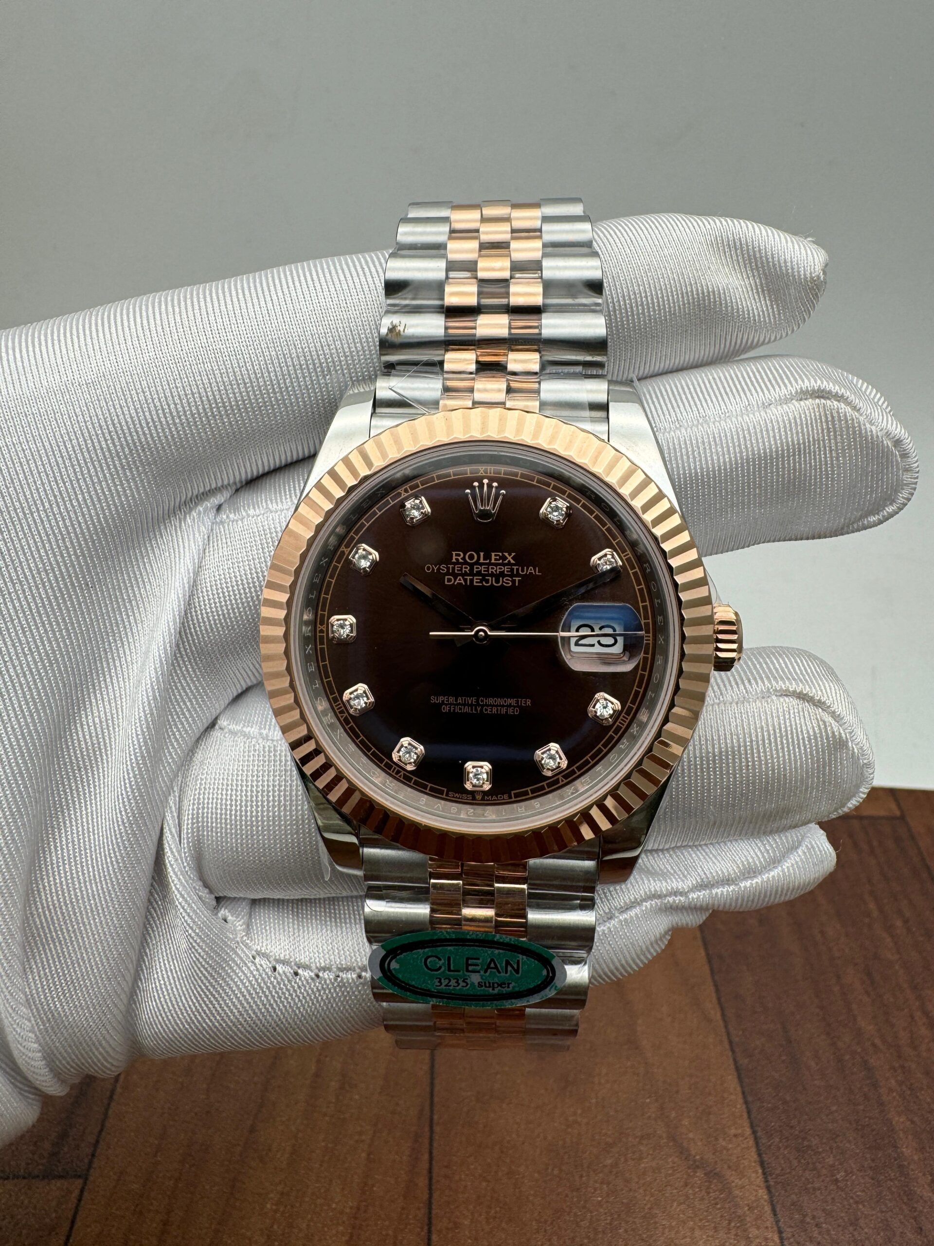 Rolex Datejust 41 126331 Rose Gold SS Factory Chocolate Diamonds Dial Watch