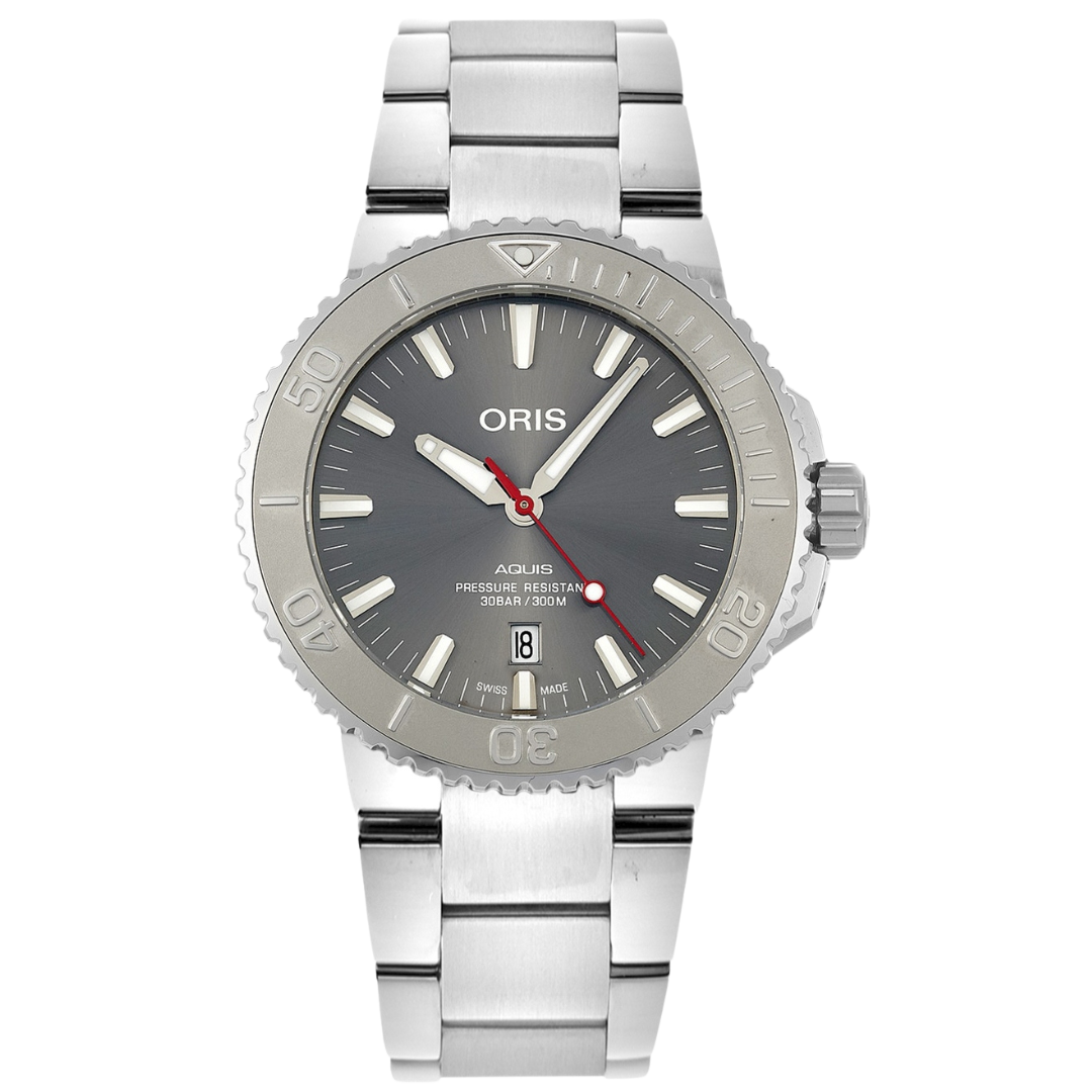 Oris Men Grey Aquis Date Relief Analogue Swiss Made Watch 01 733 7730 4153-07 8 24 05PEB